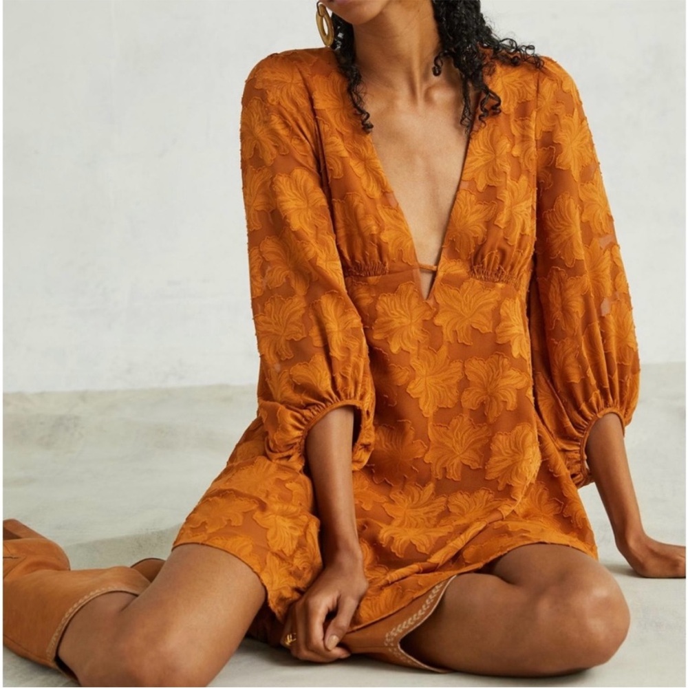 Anthropologie Rust Orange Floral Mini Dress